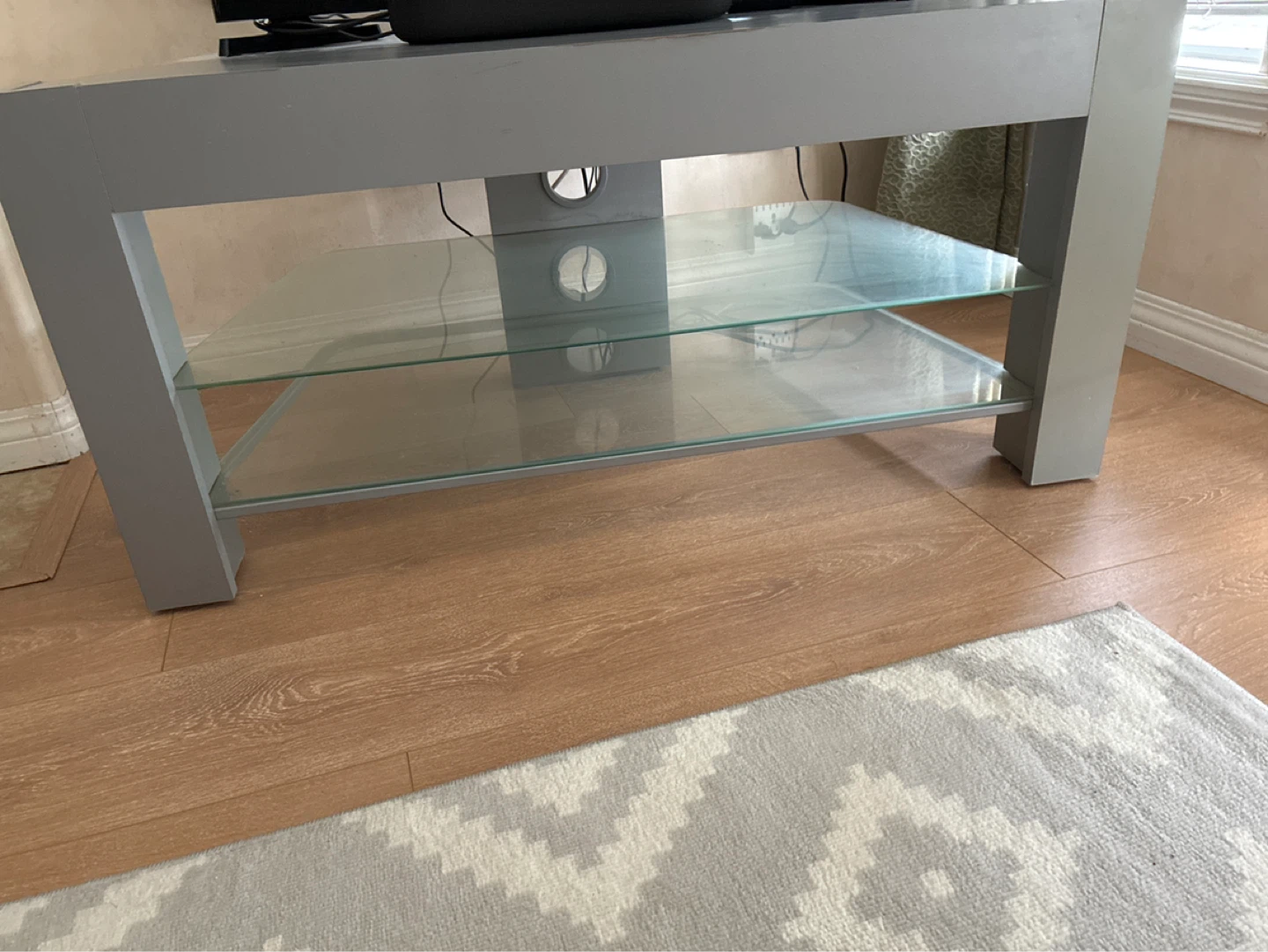 Grey TV Stand with 2 Glass Shelves