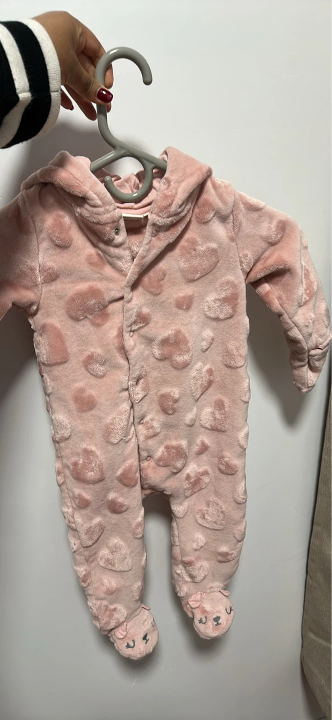Juno's Baby Pink Heart Fleece Footie Pajamas 6-12 Months
