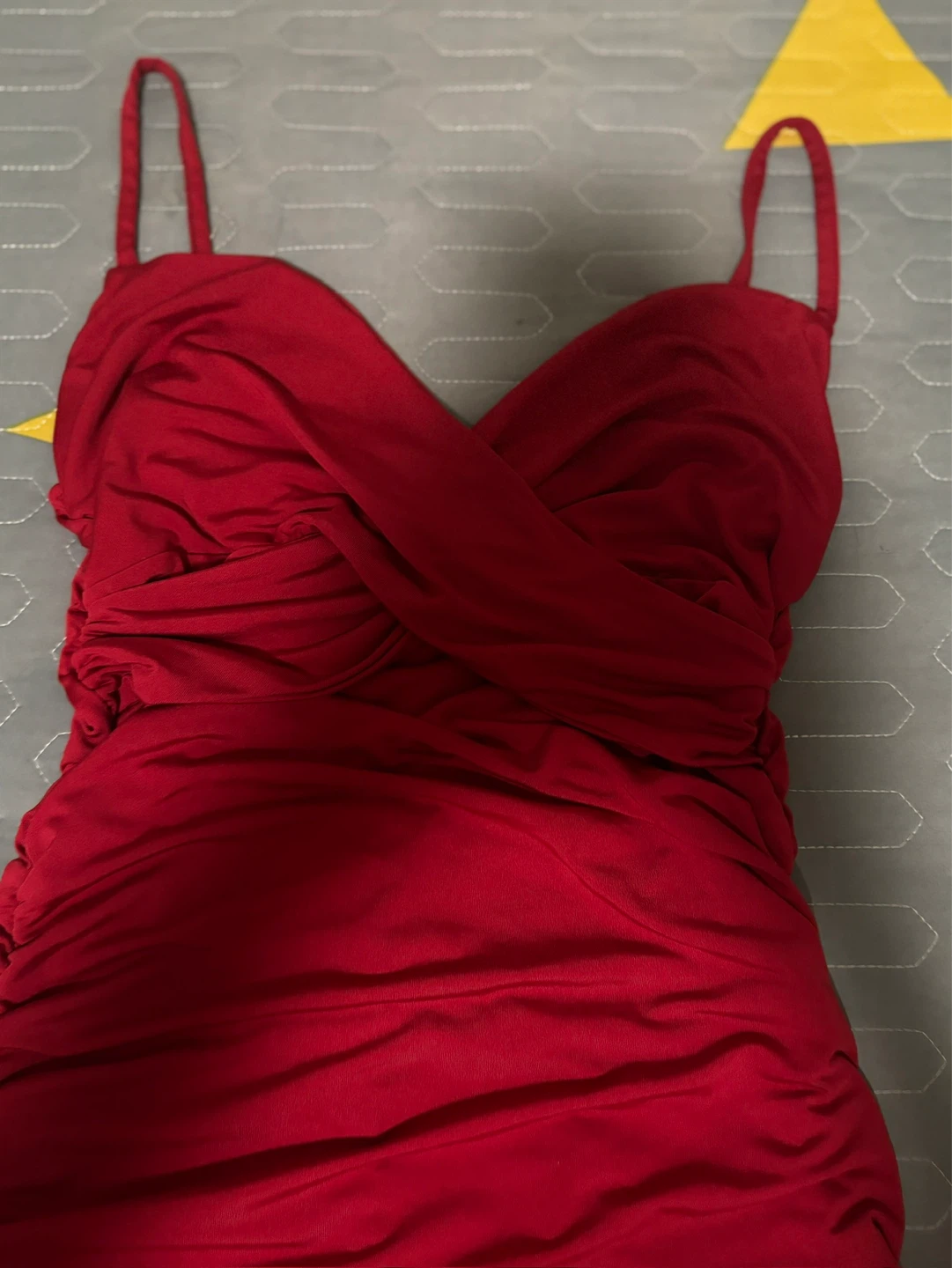 Red Ruched Bodycon Dress with Spaghetti Straps - photo 2