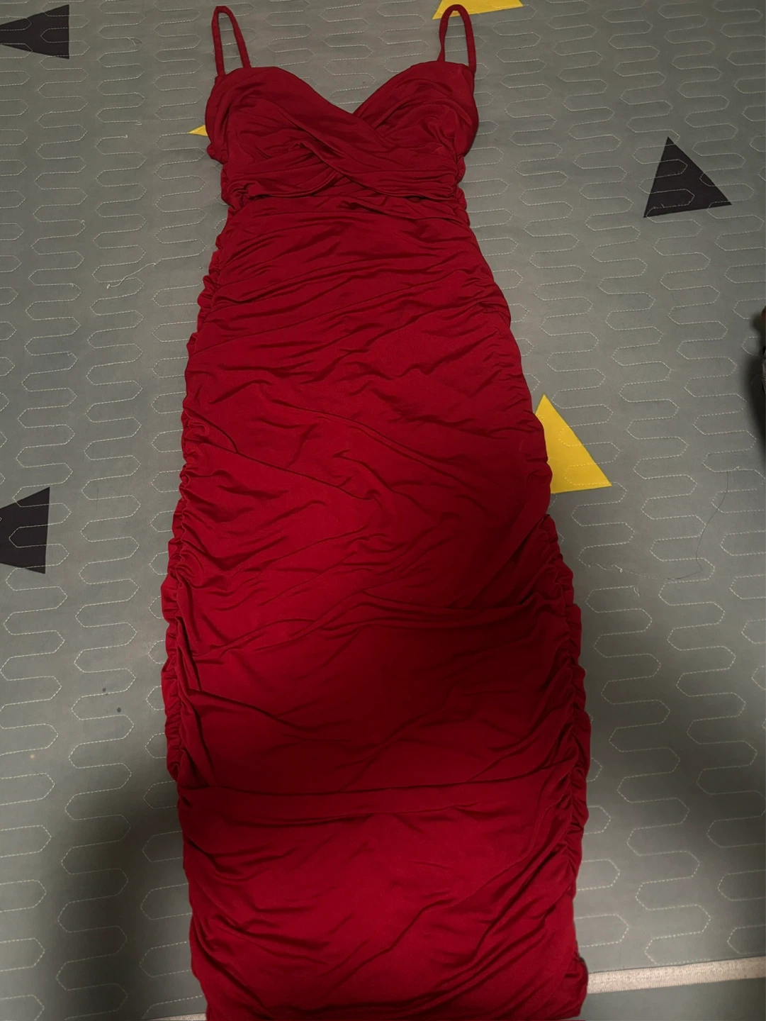 Red Ruched Bodycon Dress with Spaghetti Straps