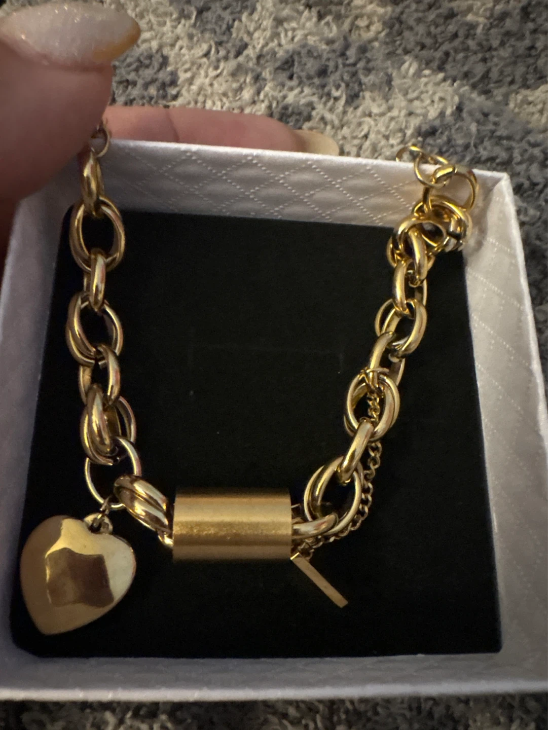 🌱 New 18K Gold SS  Lock and Heart Charm Bracelet