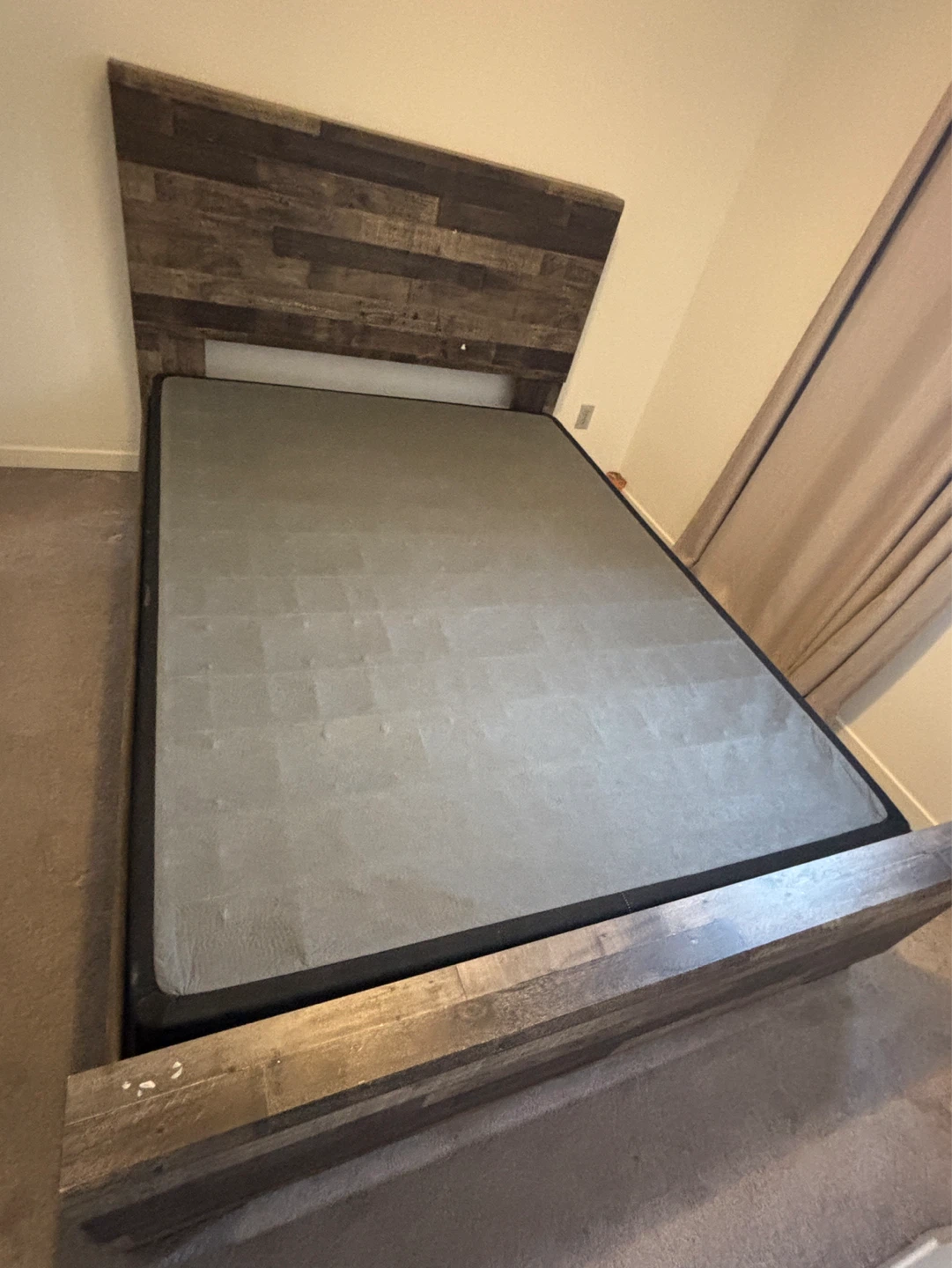 Wood Platform Bed Frame with Headboard along with box spring