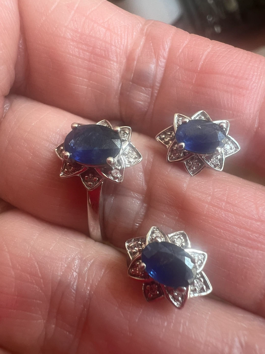 10K Gold Sapphire and Diamond Ring and Earrings Set