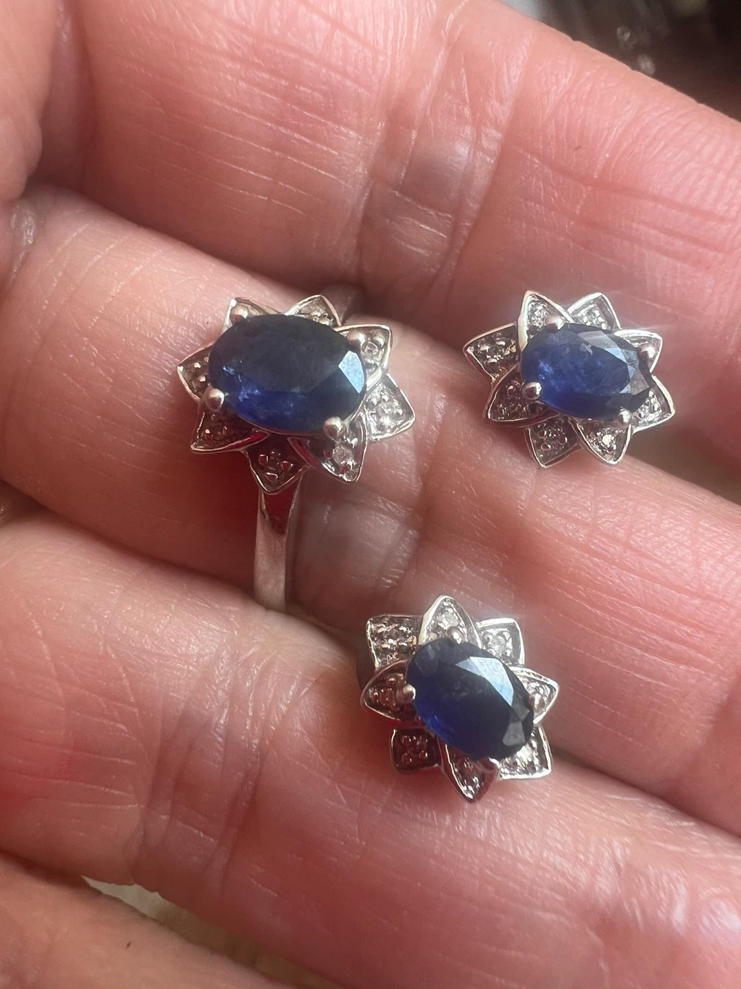 10K Gold Sapphire and Diamond Ring and Earrings Set - photo 2