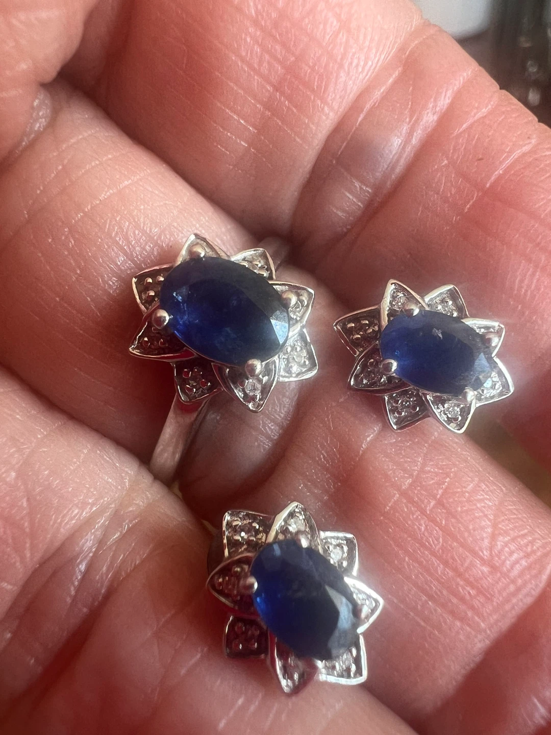 10K Gold Sapphire and Diamond Ring and Earrings Set - photo 3