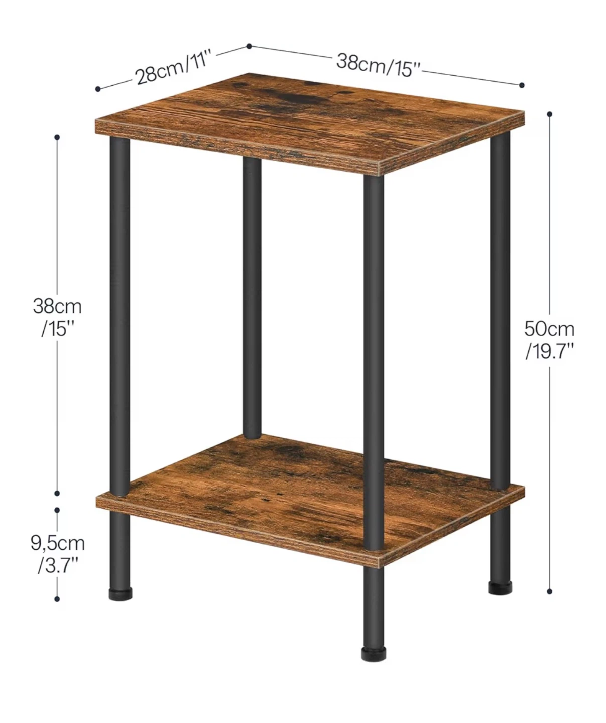 2-Tier Industrial End Side Table Brown - photo 2