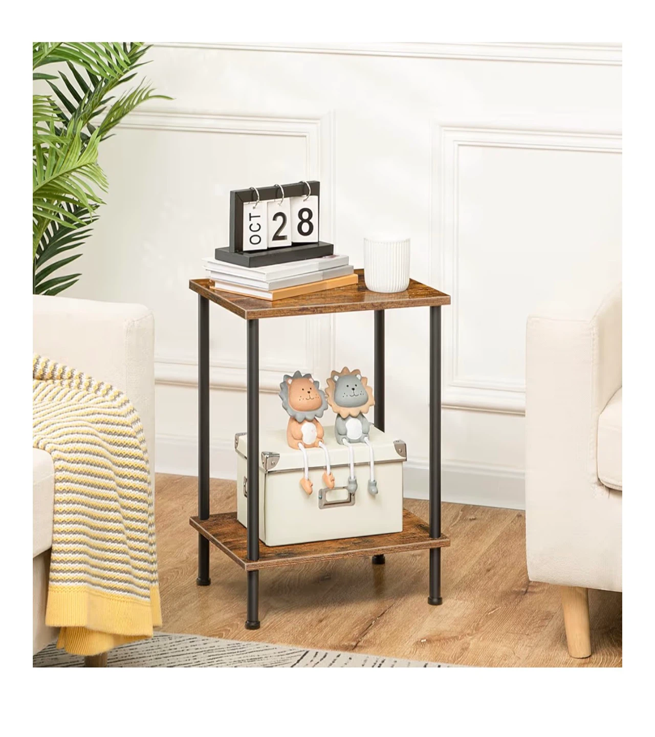 2-Tier Industrial End Side Table Brown - photo 3