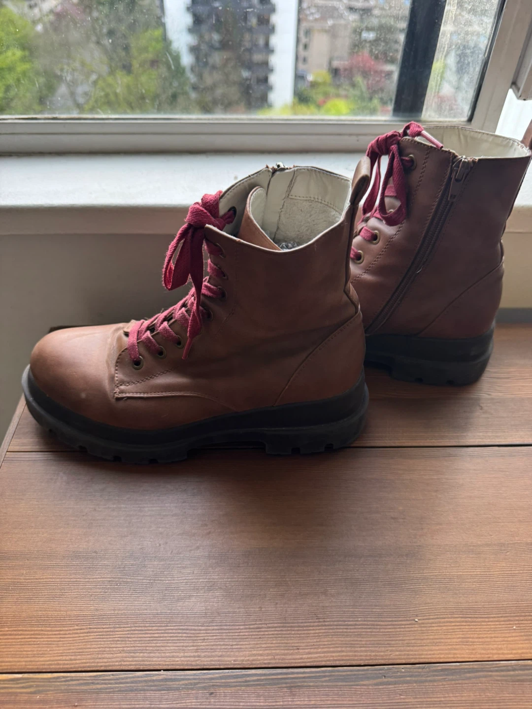 Brown Leather Lace-Up Boots with Side Zipper - photo 3