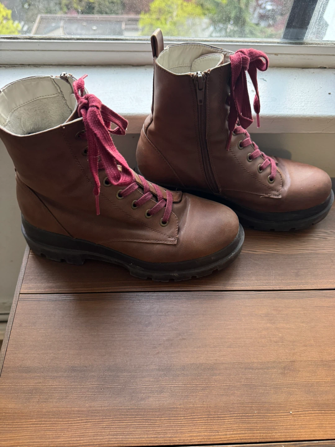 Brown Leather Lace-Up Boots with Side Zipper - photo 2