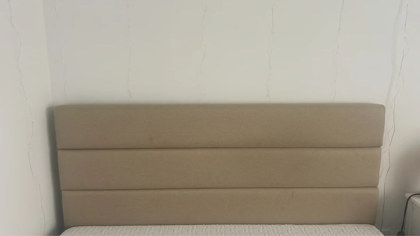 Tan Upholstered Headboard and Bed Frame