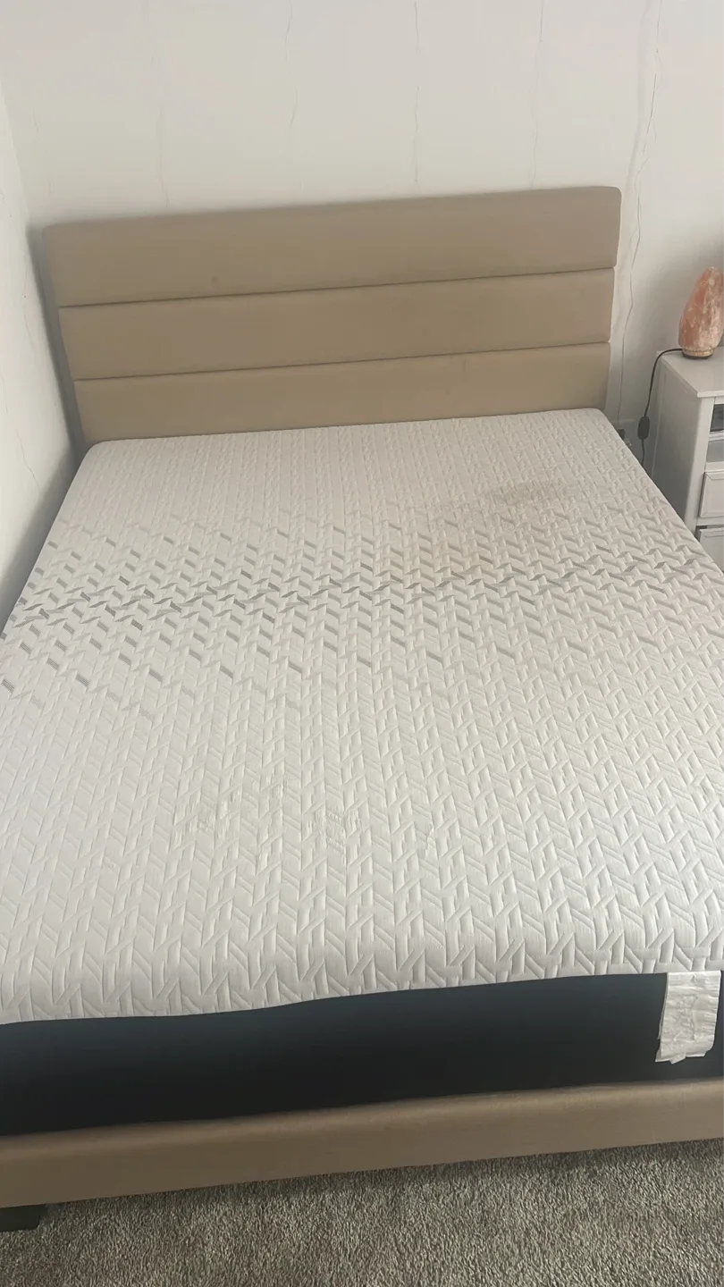 Tan Upholstered Headboard and Bed Frame - photo 3