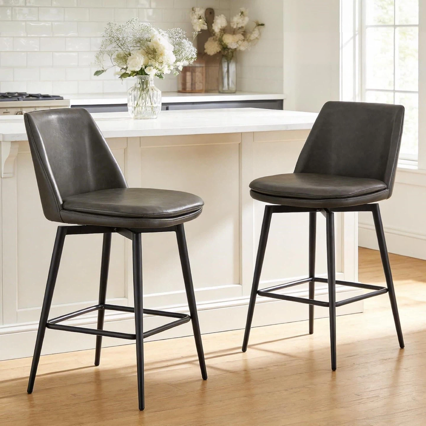 New Faux Leather Swivel Bar Stools - 2