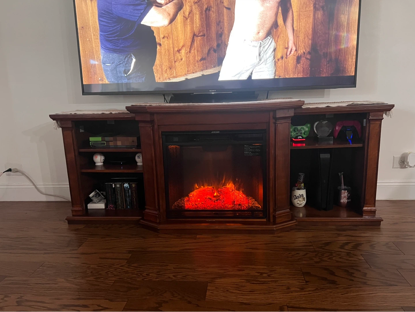 Wooden Electric Fireplace TV Stand with Storage