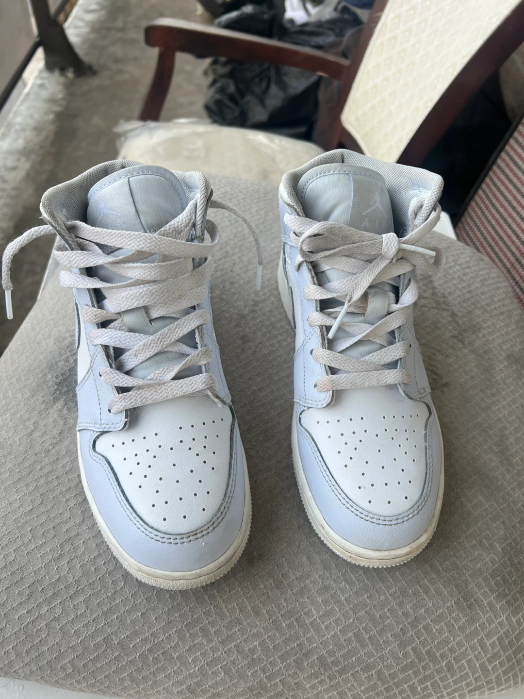 Air Jordan 1 Mid Light Blue & White Sneakers - photo 2