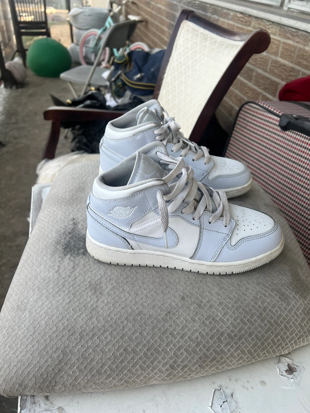 Air Jordan 1 Mid Light Blue & White Sneakers