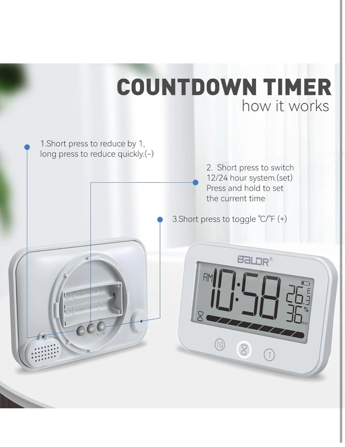 BALDR Digital Clock with Temp and Humidity Display - photo 5