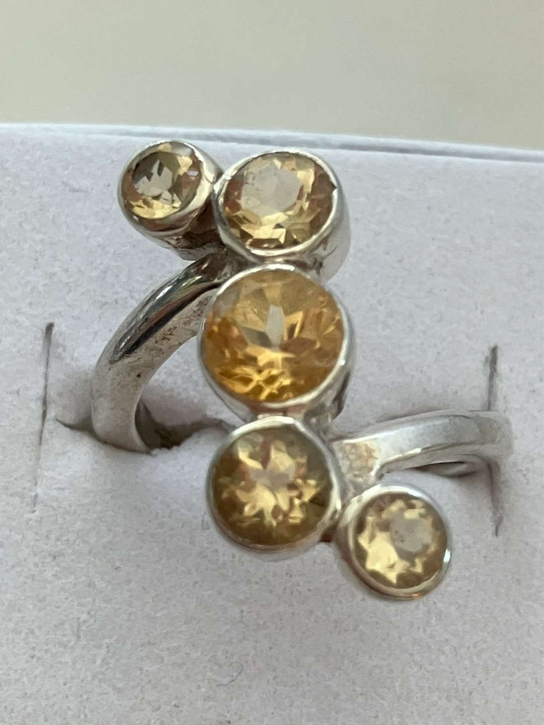 Sterling Silver Citrine Cluster Ring Size 6.6
