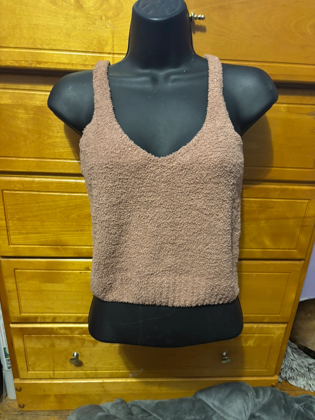 Brown Fuzzy V-Neck Tank Top