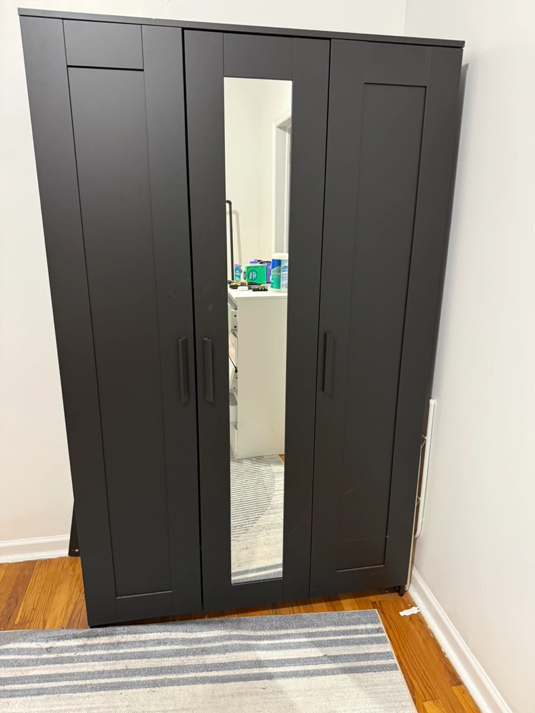 Black 3-Door Wardrobe with Mirror