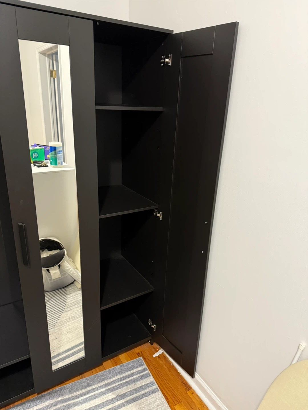 Black 3-Door Wardrobe with Mirror - photo 3