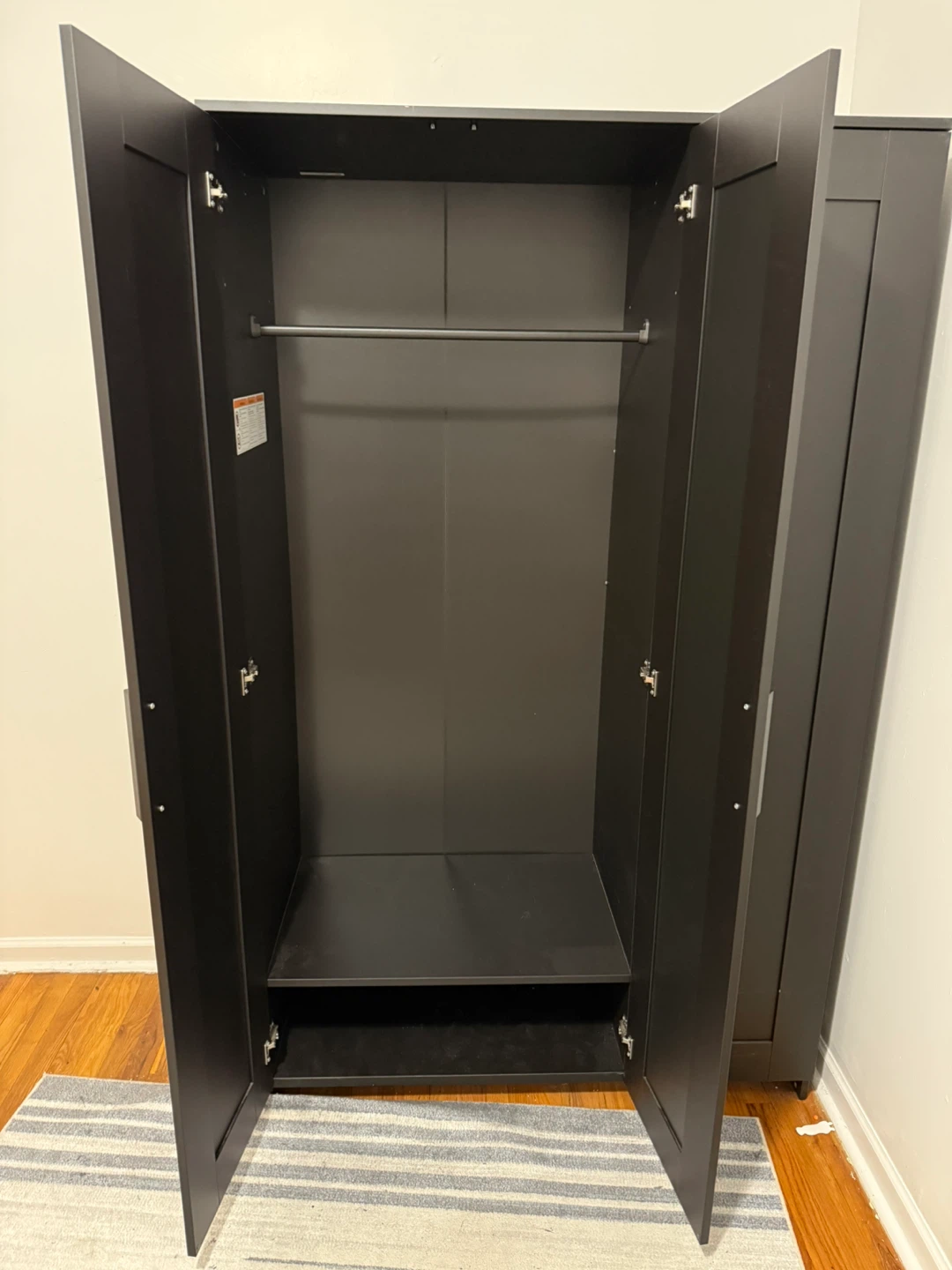 Black 3-Door Wardrobe with Mirror - photo 2
