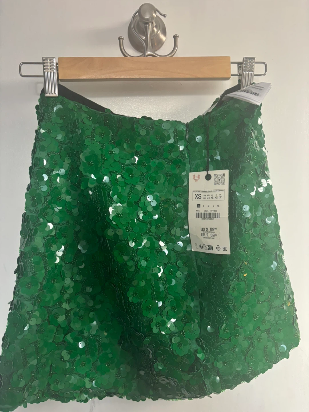 Zara Sequin Mini Skirt Green XS