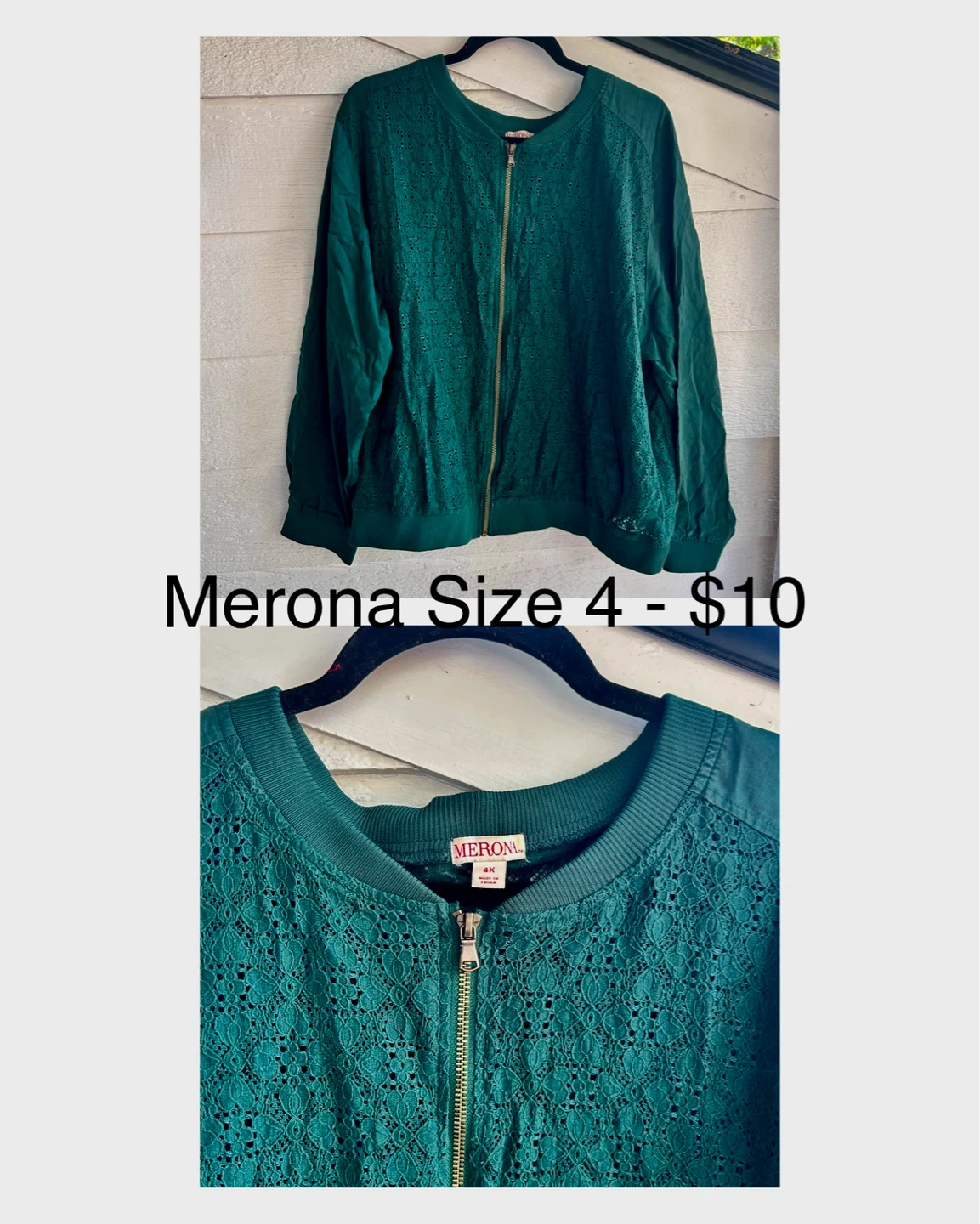 Merona Green Lace Bomber Jacket - Size 4X