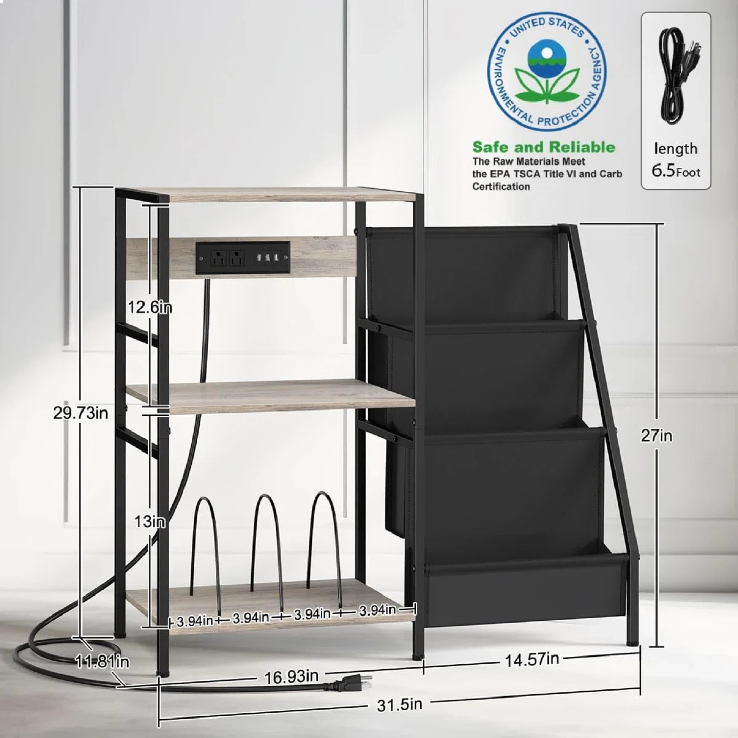 NEEDS TO GO 5/7 5/8 3-Tier Vinyl Shelf with Built-in Outlets - photo 2