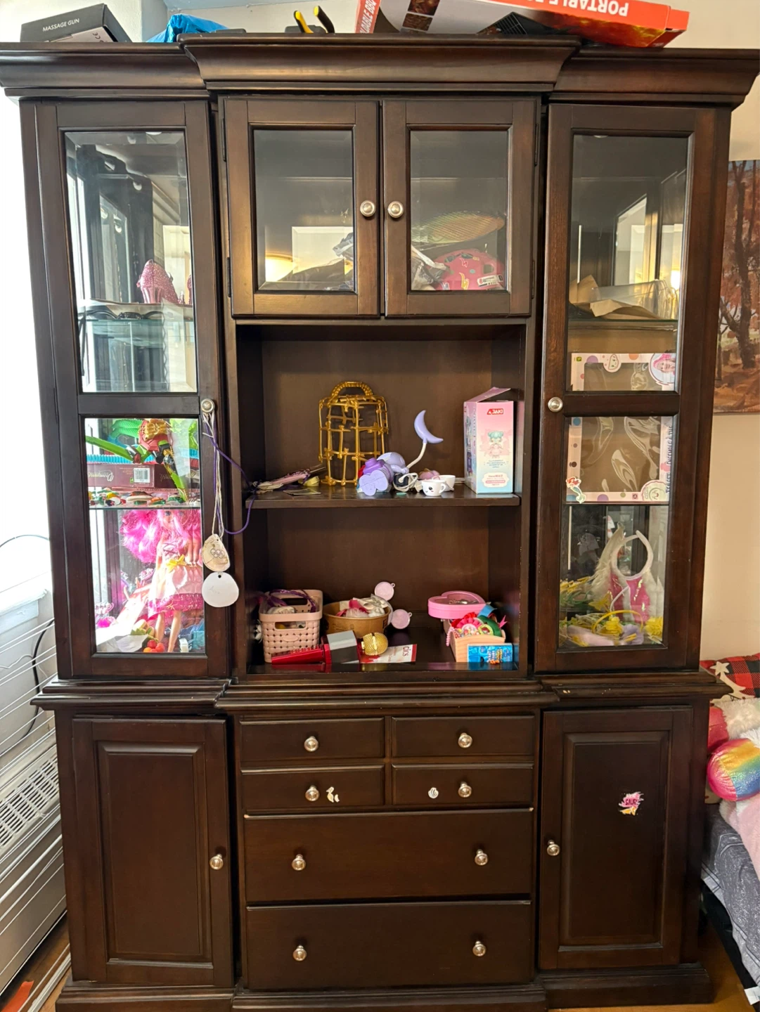 Dark Wood China Cabinet with Glass Doors