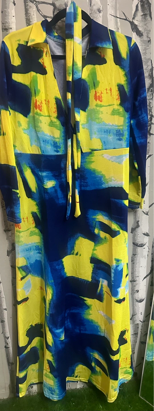 Women's Long Sleeve Abstract Print Maxi Dress - photo 2