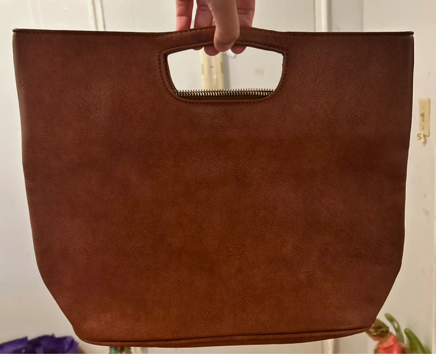 Brown Faux Leather Clutch Purse Bag