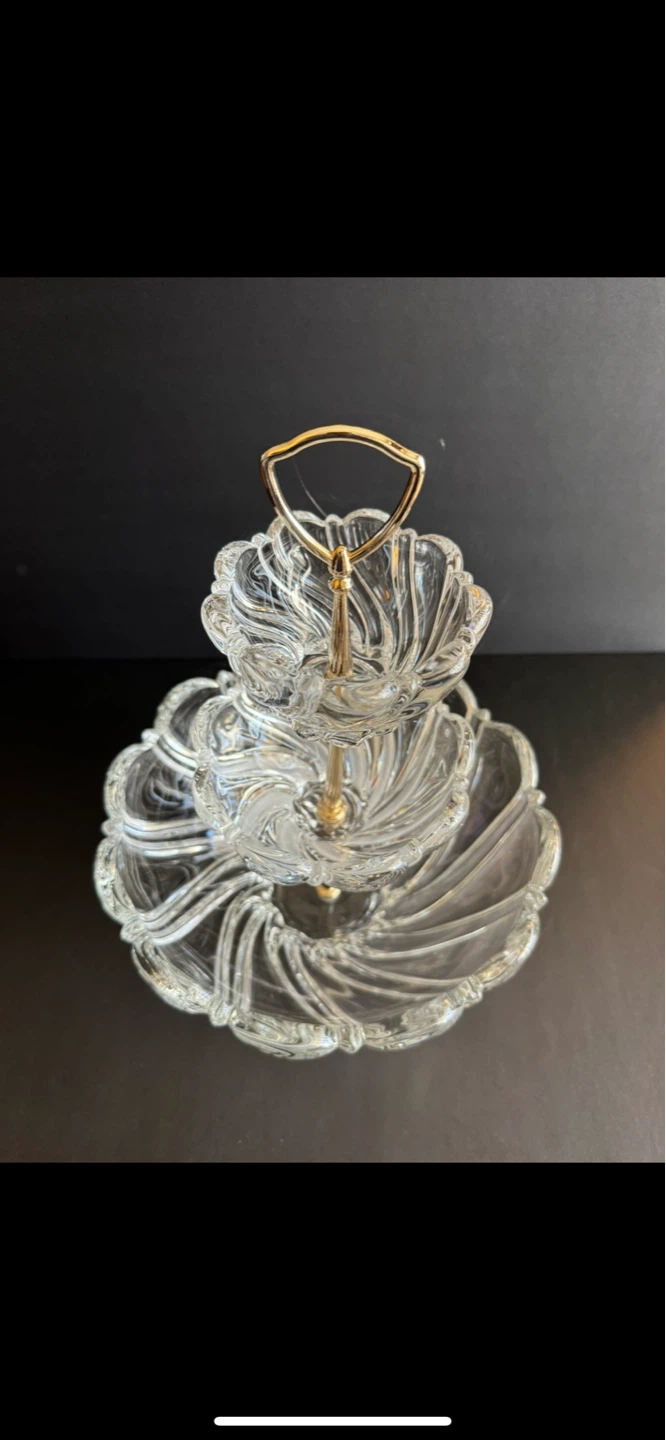 Three-Tiered Crystal Serving Stand with Gold Accents - photo 3