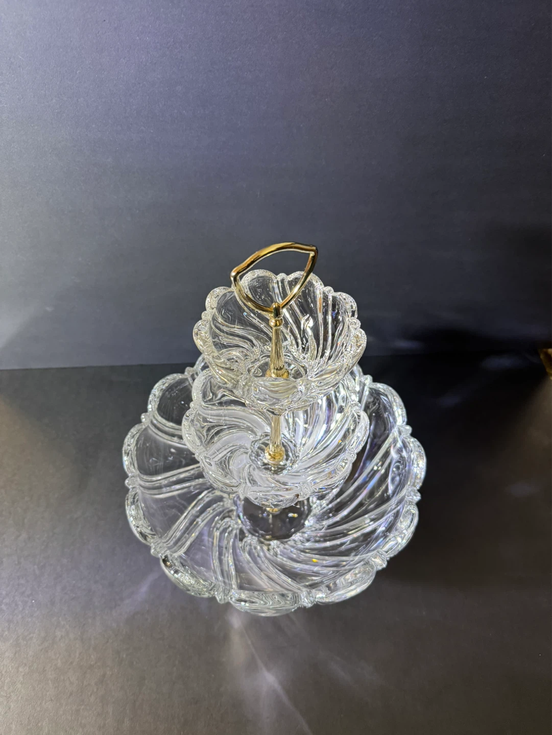 Three-Tiered Crystal Serving Stand with Gold Accents - photo 2