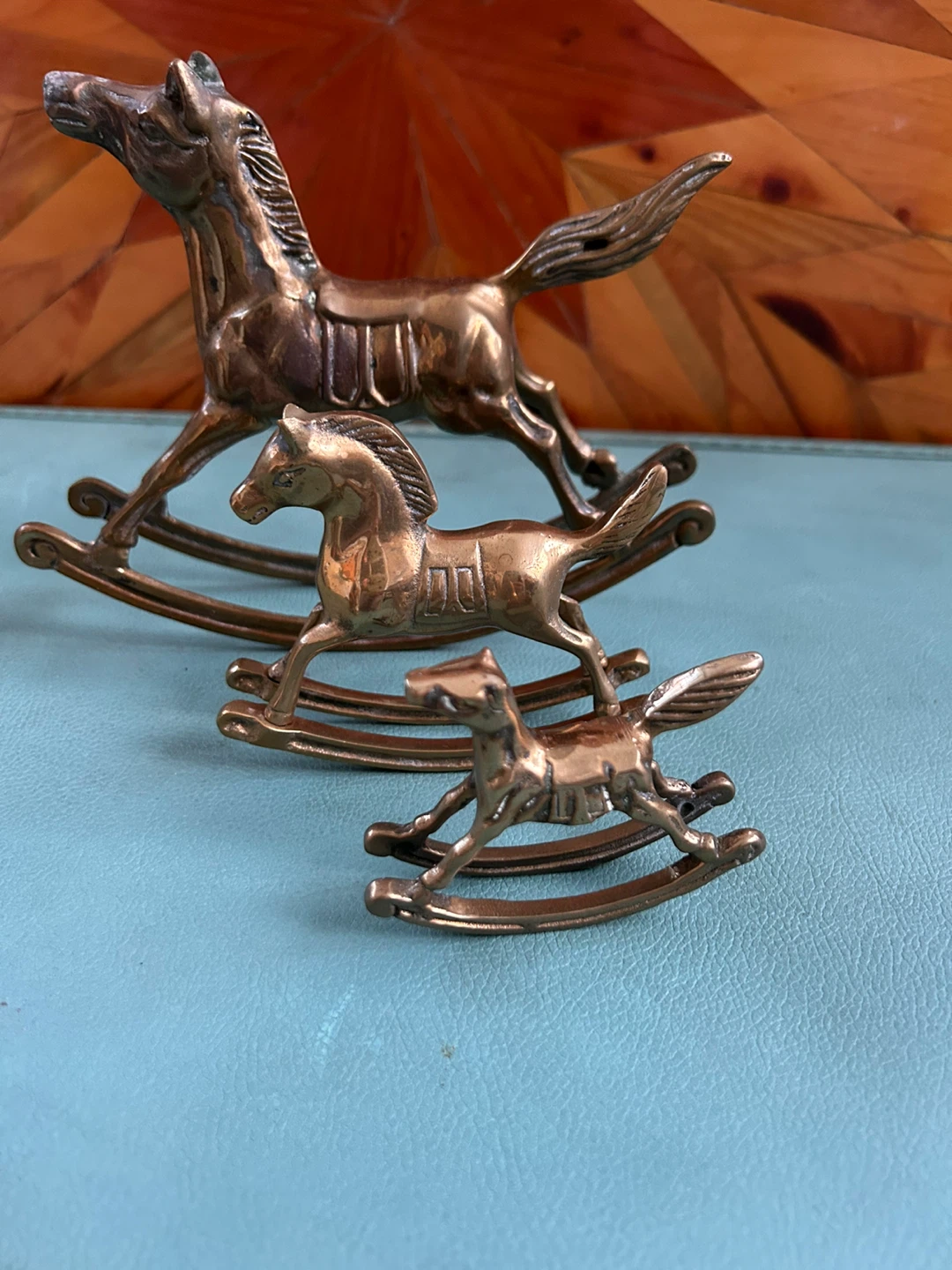 Set of 3 Brass Rocking Horse Figurines