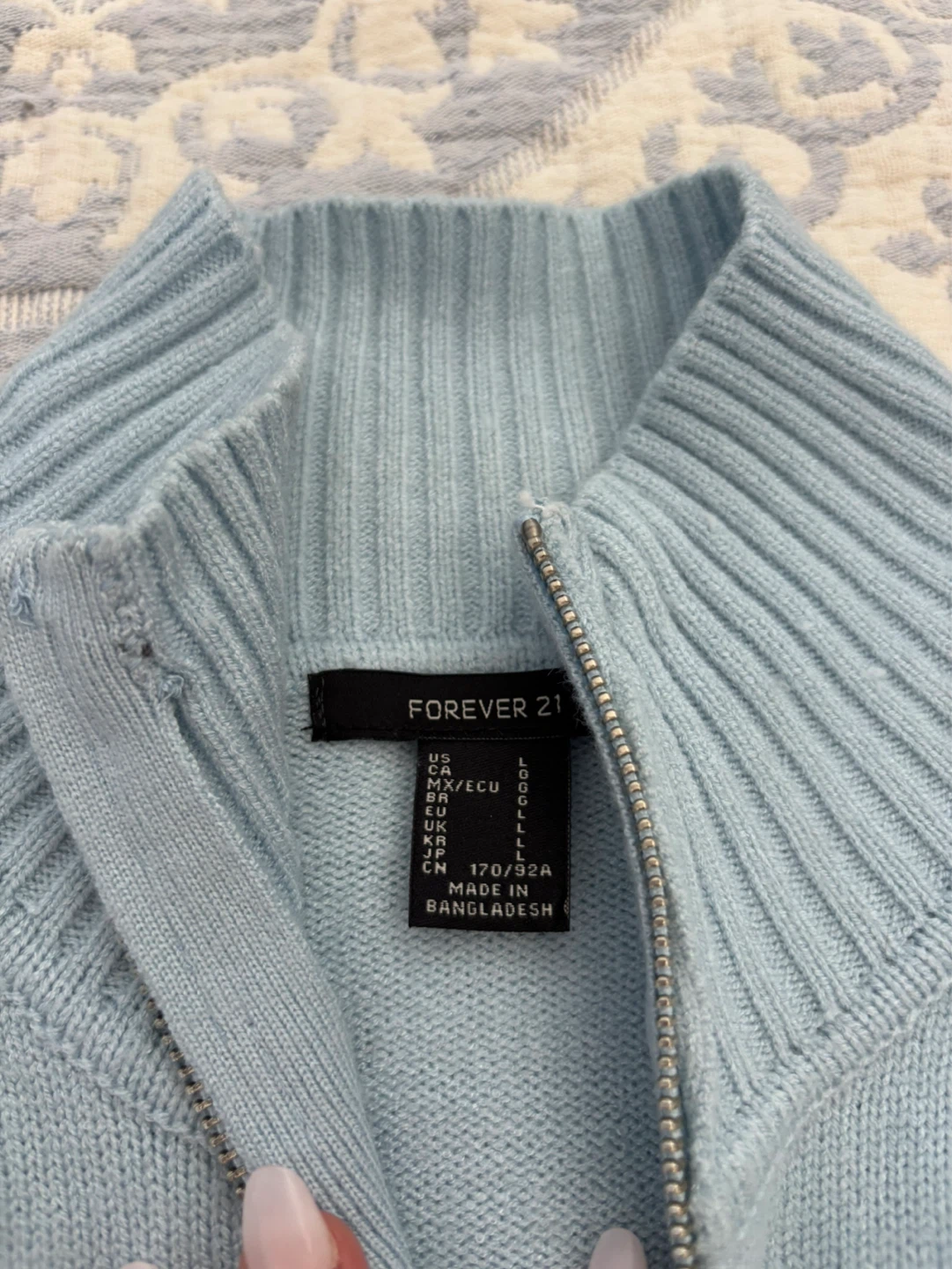 Forever 21 Light Blue Striped Zip-Up Sweater Size L - photo 3