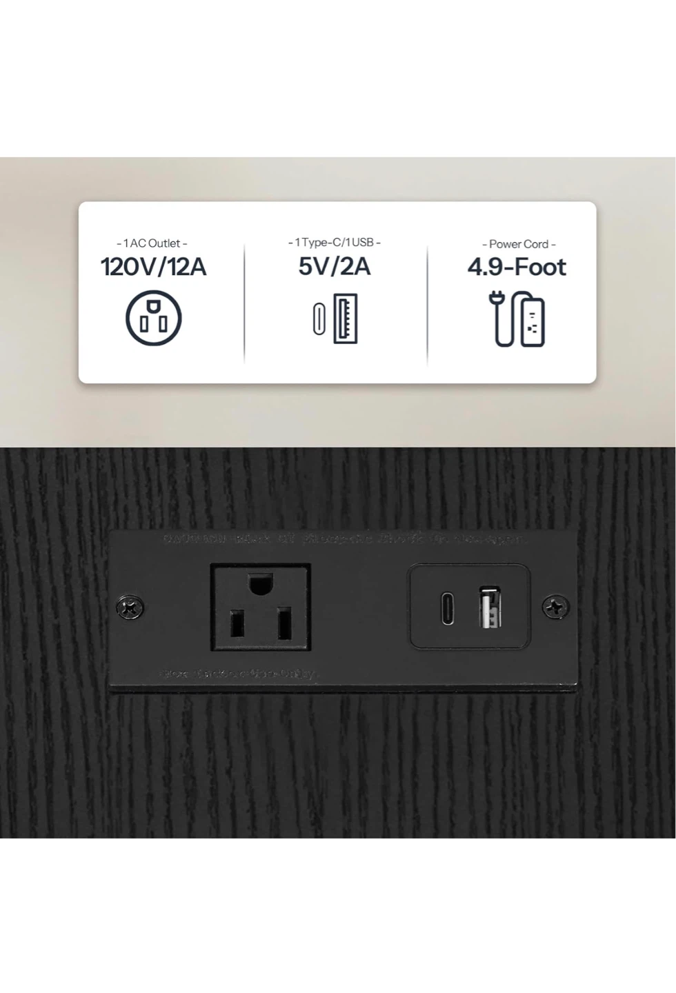 Black 2-Tier End Table with Built-in Charger - photo 3