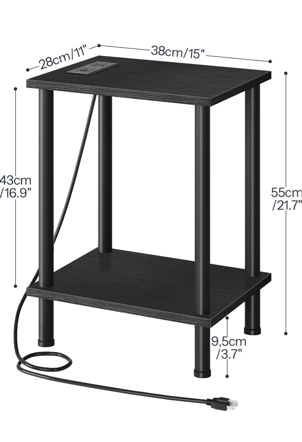 Black 2-Tier End Table with Built-in Charger - photo 2