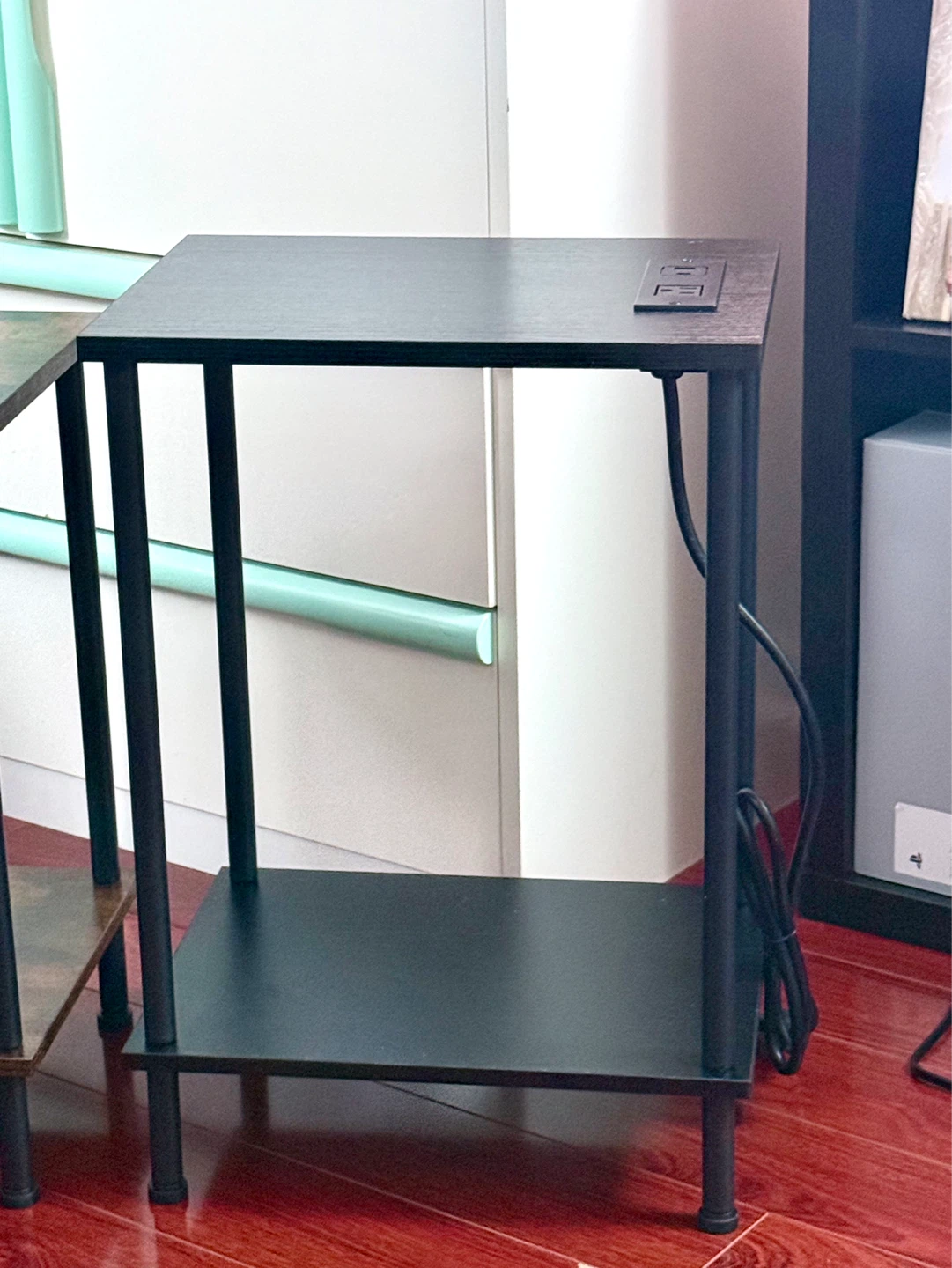 Black 2-Tier End Table with Built-in Charger - photo 5