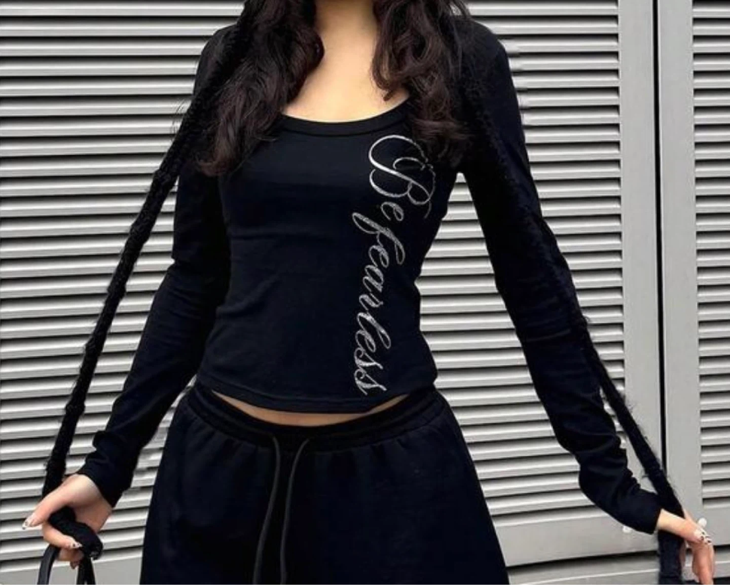 Black Long Sleeve Crop Top "Be Fearless"