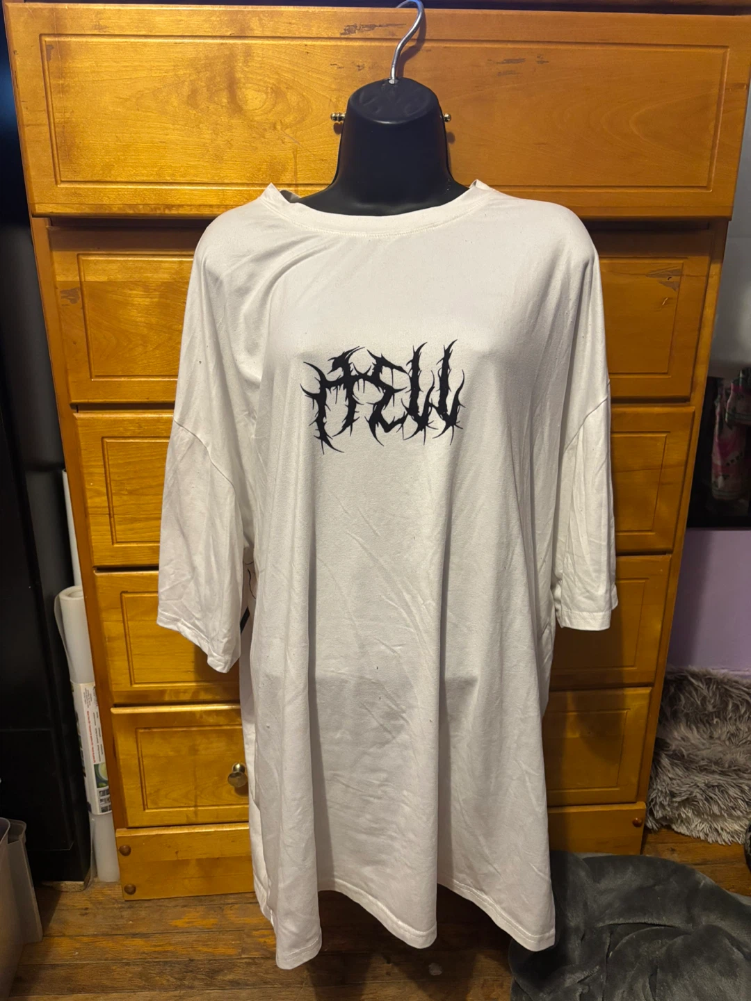 White T-Shirt with Black Graphic Print