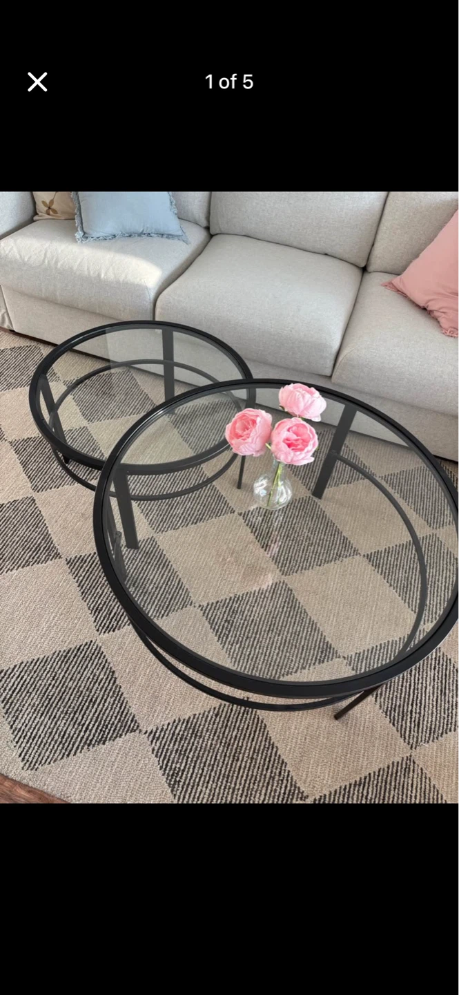 Modern Glass Top Nesting Coffee Tables - black