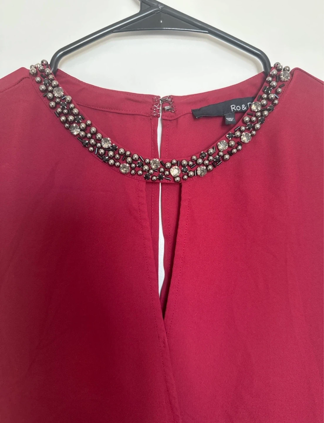 Ro & De Womens Red Beaded Cap Sleeve Blouse XS - photo 3