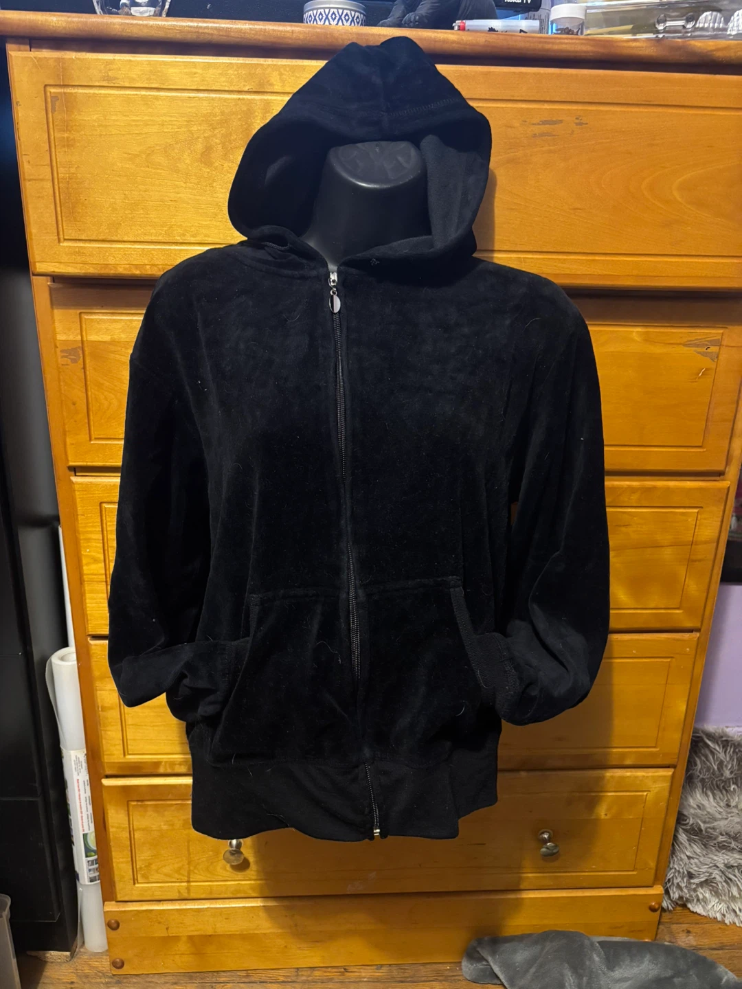 Black Velour Zip-Up Hoodie