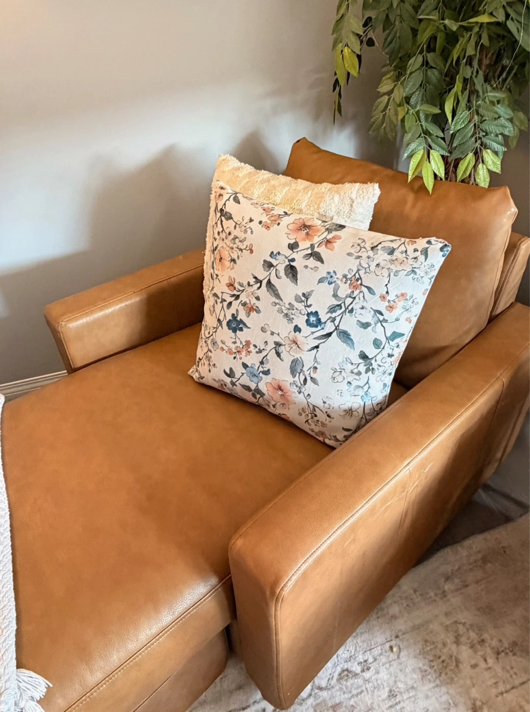 Cognac Vegan Leather Chaise Lounge - photo 3