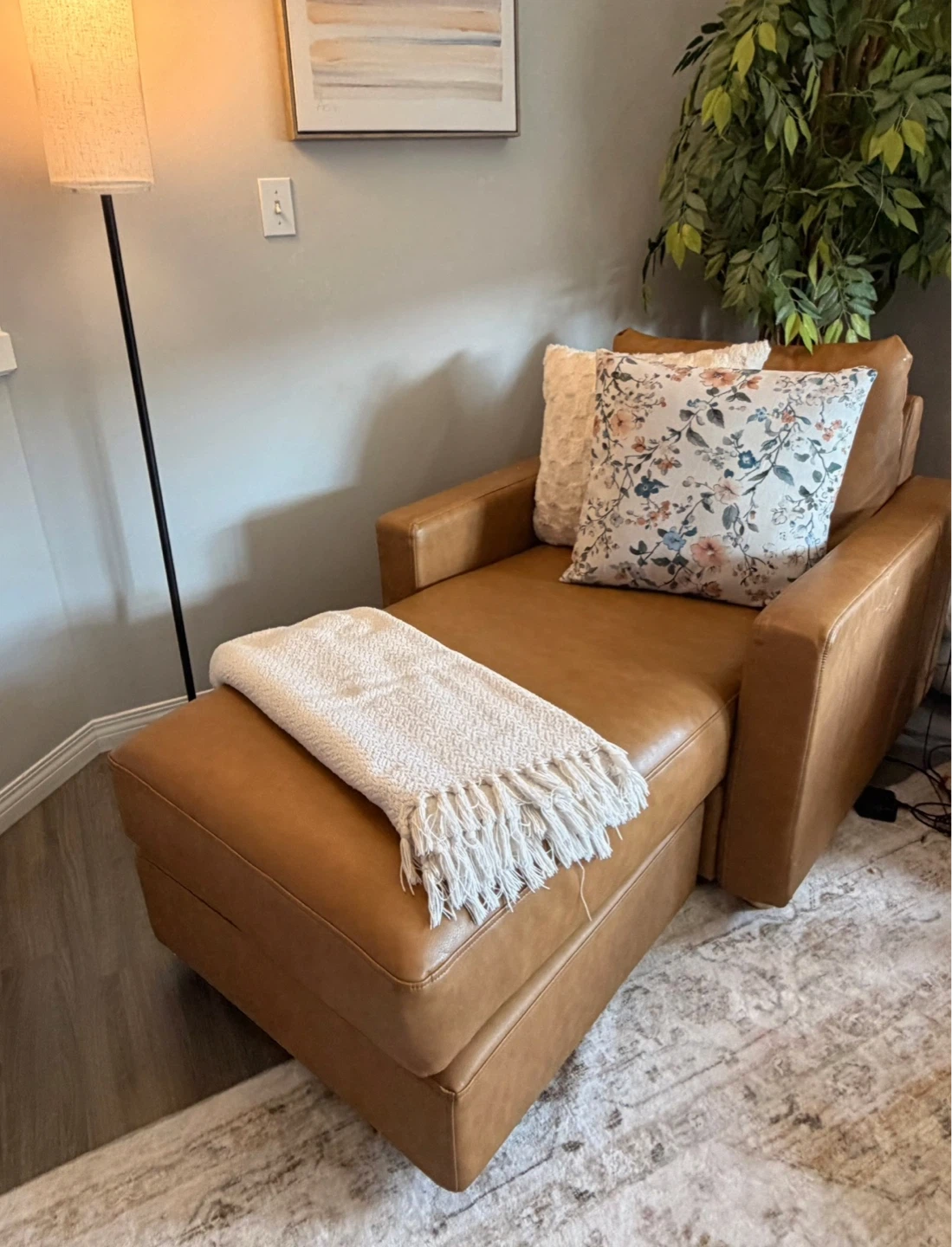 Cognac Vegan Leather Chaise Lounge