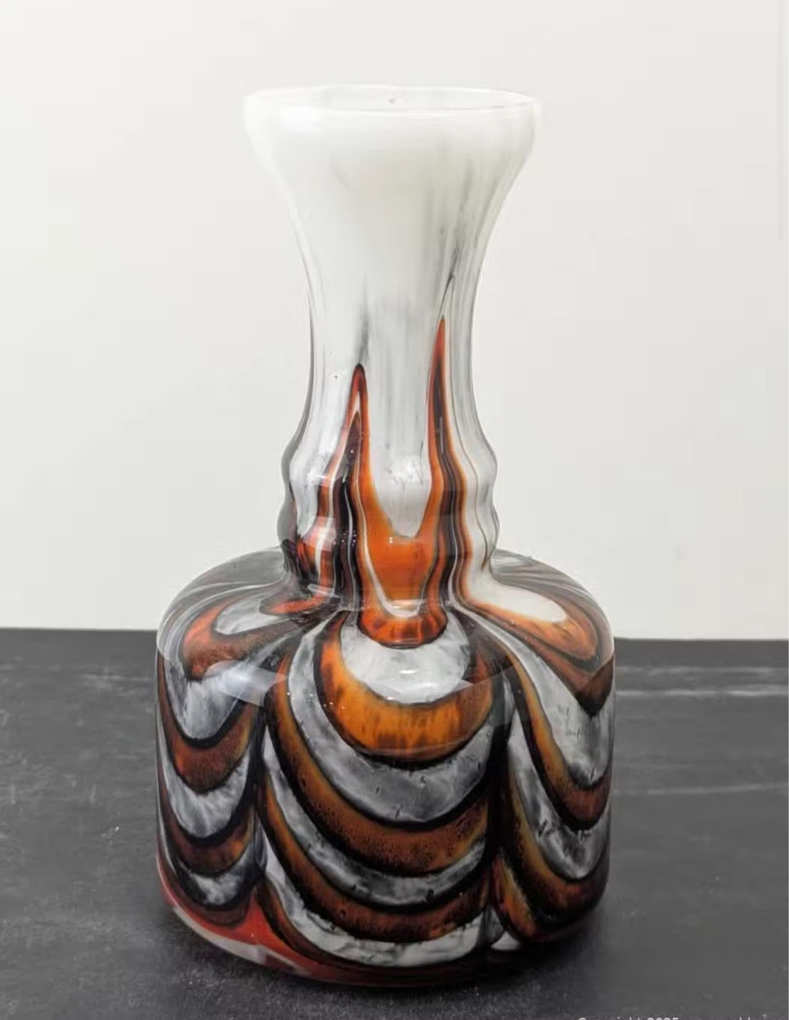 Decorative Glass Vase Orange Black White Swirl Pattern