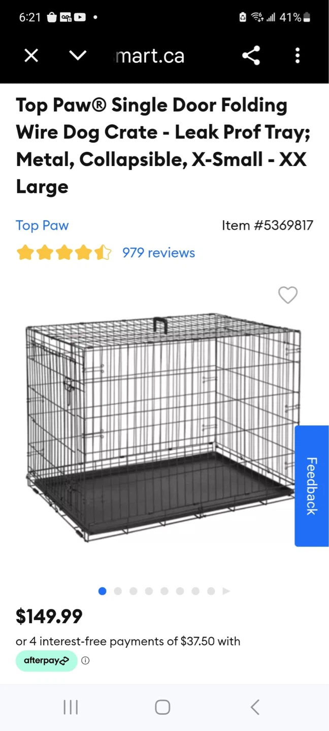 Top Paw Single Door Folding Wire Dog Crate with Tray