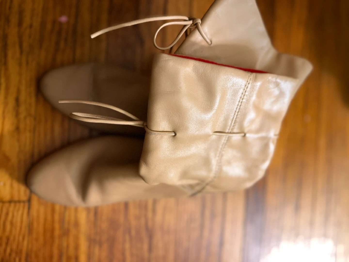 Beige Leather Dance Boots with Red Lining