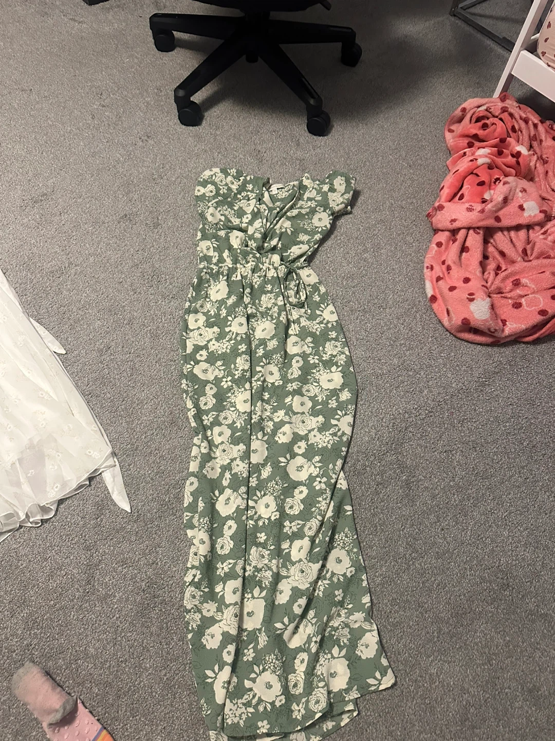 Sage Green Floral Maxi Dress - Size S
