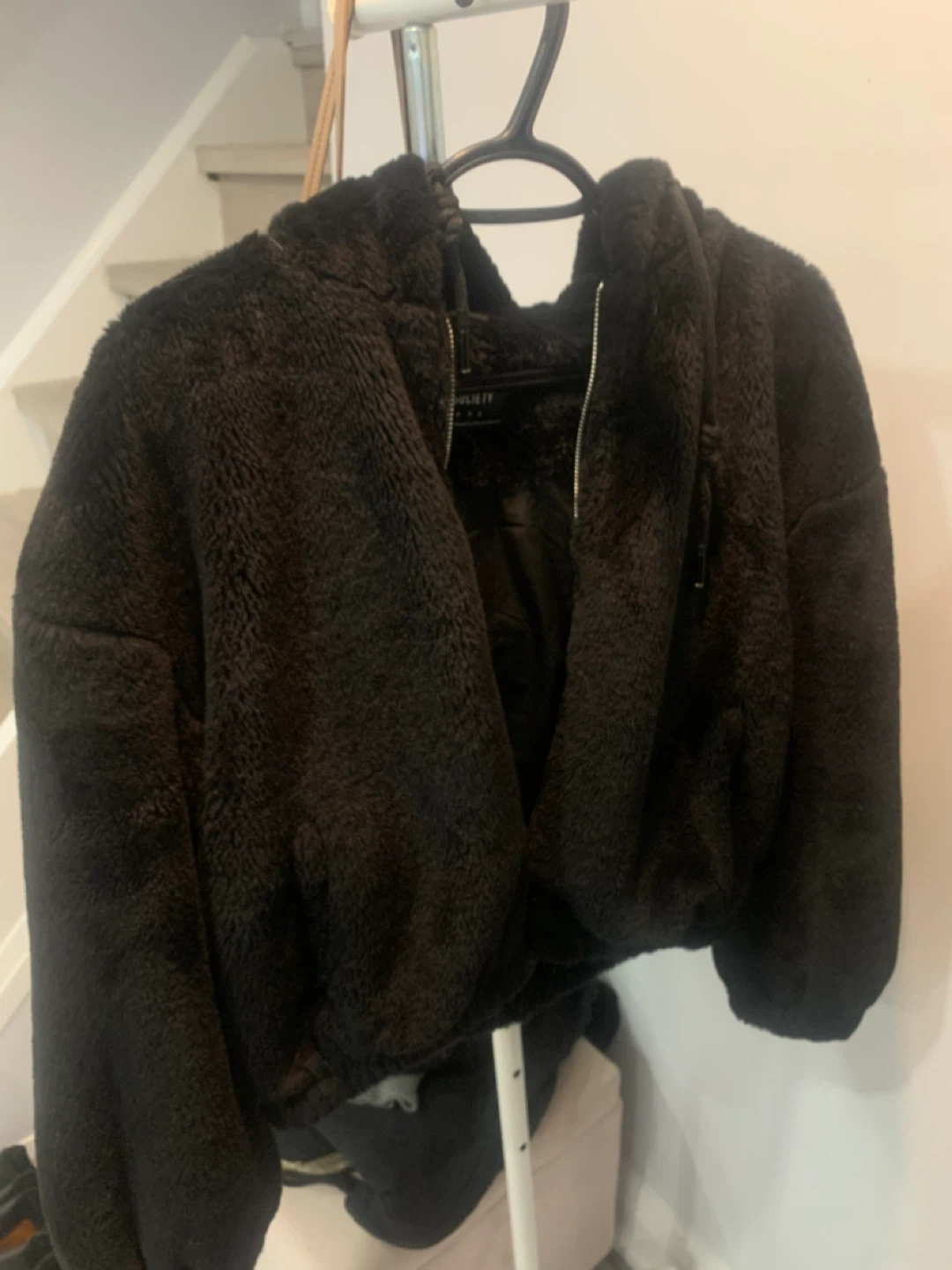 Black Faux Fur Cropped Hoodie
